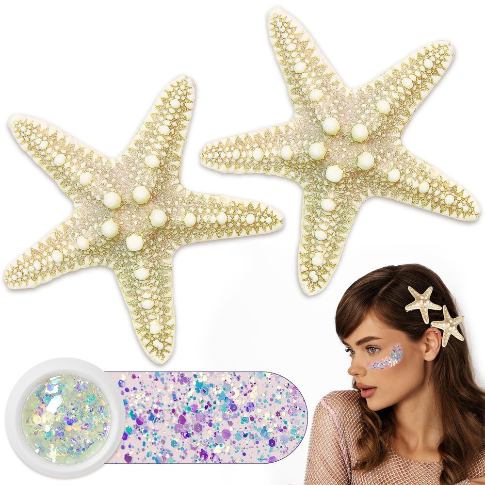 9837 2 Pcs Starfish Hair Clip With Face Glitter Body Glitter,